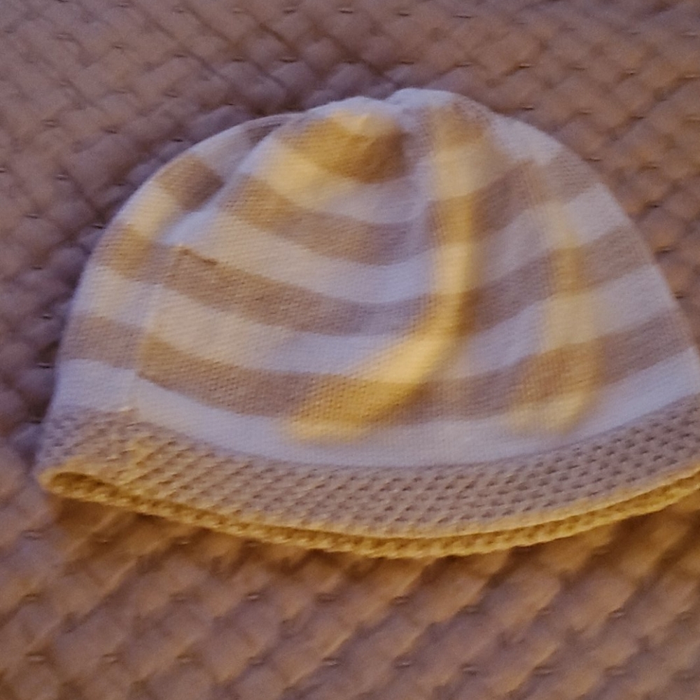 Pottery barn cotton hat cream stripes 6-12